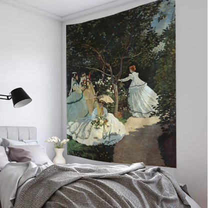 Monet oil painting tapestry wall hanging Bohemian abstract art hippie minimalist aesthetics room living room home decoration