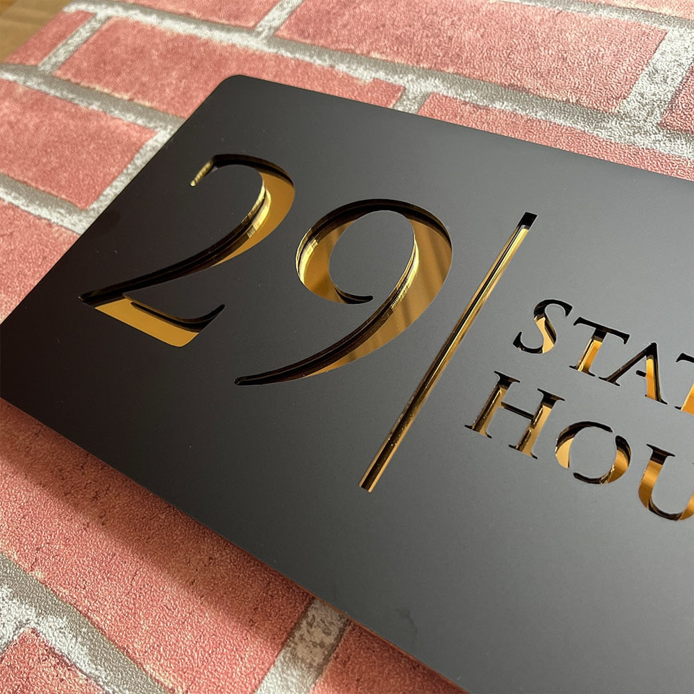 Personalized Laser Engraved 3D Floating House Number 28cm x 15cm Name Plate Matte Black Matte Gray Silver Gold 