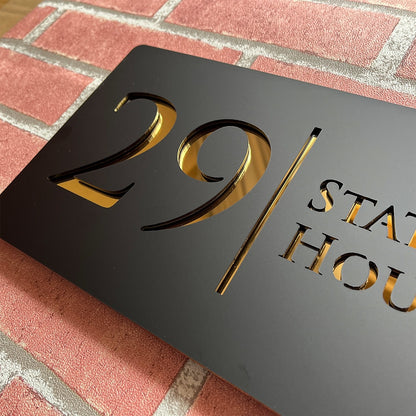 Personalized Laser Engraved 3D Floating House Number 28cm x 15cm Name Plate Matte Black Matte Gray Silver Gold 