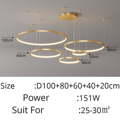 Contemporary Ring of Light LED Chandelier Suspended Circles Pendant Lights For Living Room Dining Room Reception Foyer Lighting