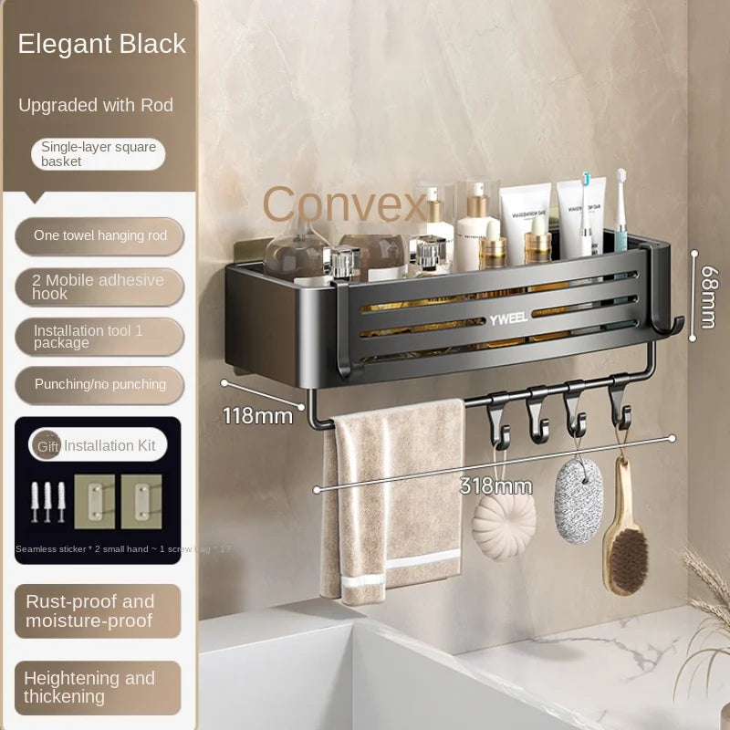 Modern Aluminum Bathroom Shelves Wall Towel Rack Mounted Shower Fixtures Fittings No Drilling Design For Washroom Toiletries Cosmetics And Bathroom Accessories