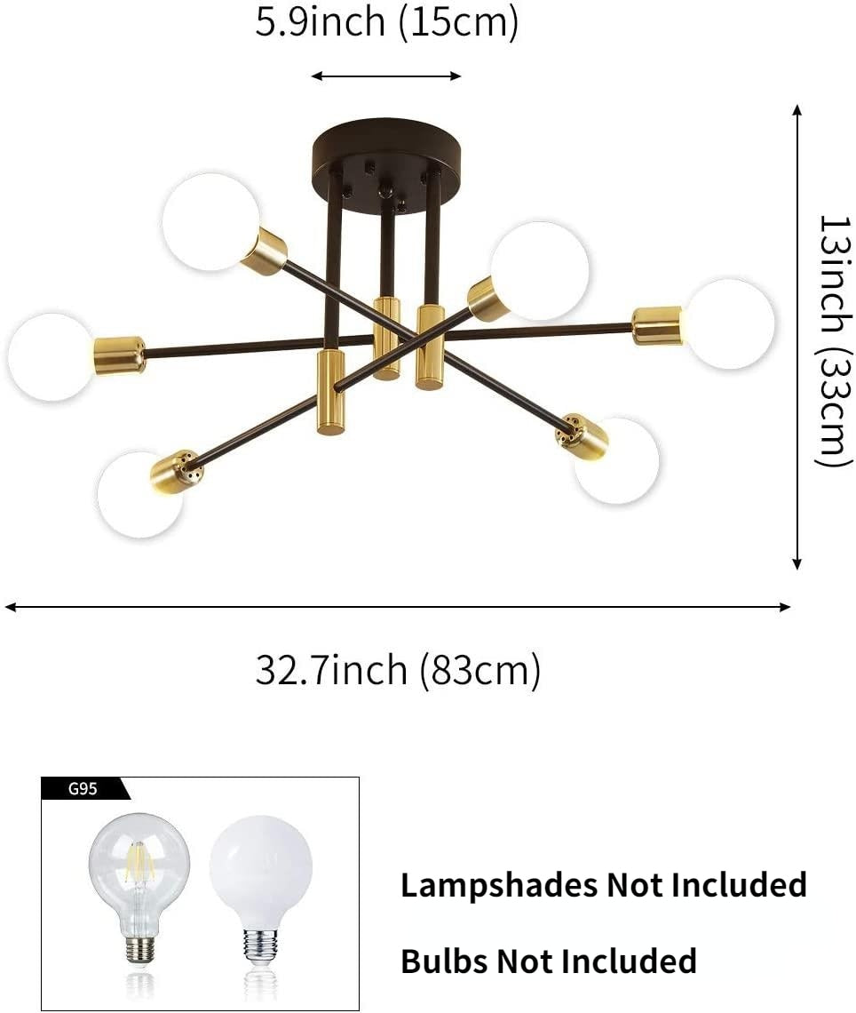 Modern Classic Starburst LED Chandelier Brushed Gold Semi-Flush Mounted Ceiling Light For Living Room Dining Room Trending Home Decor