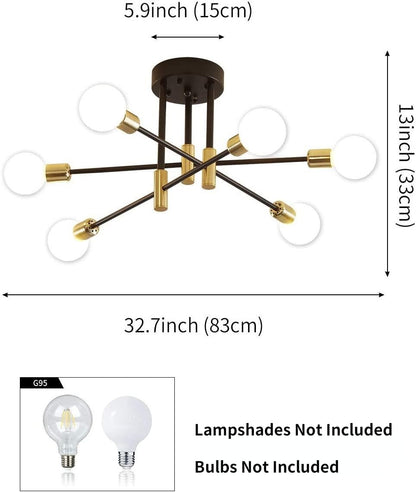 Modern Classic Starburst LED Chandelier Brushed Gold Semi-Flush Mounted Ceiling Light For Living Room Dining Room Trending Home Decor