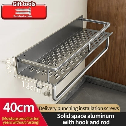 Multi-Purpose Aluminum Shelf Organizer – Modern Industrial Design Wall Shelf for Kitchen Storage & Bathroom Toiletries