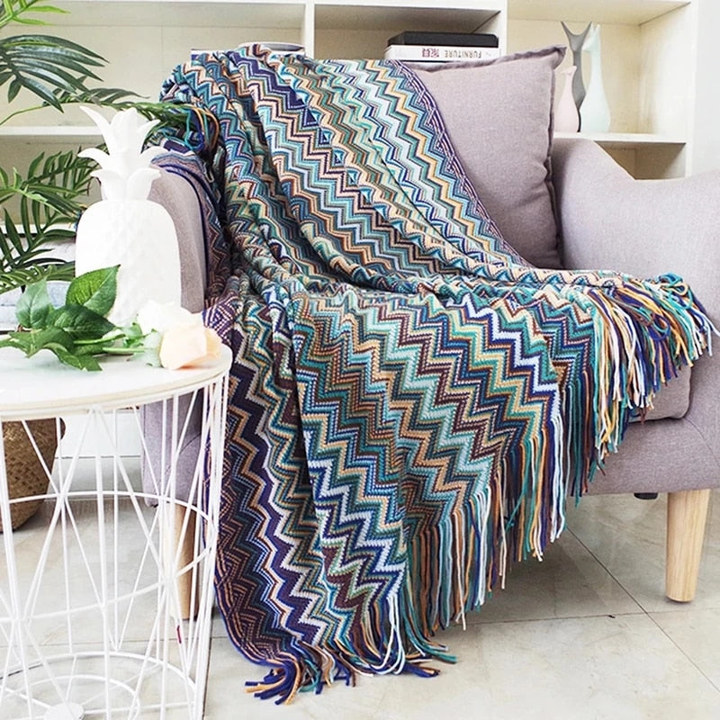 Colorful Bohemian Geometric Aztec Plaid Sofa Bed Blanket - A Versatile and Stylish Home Accessory For The Living Room & Bedroom