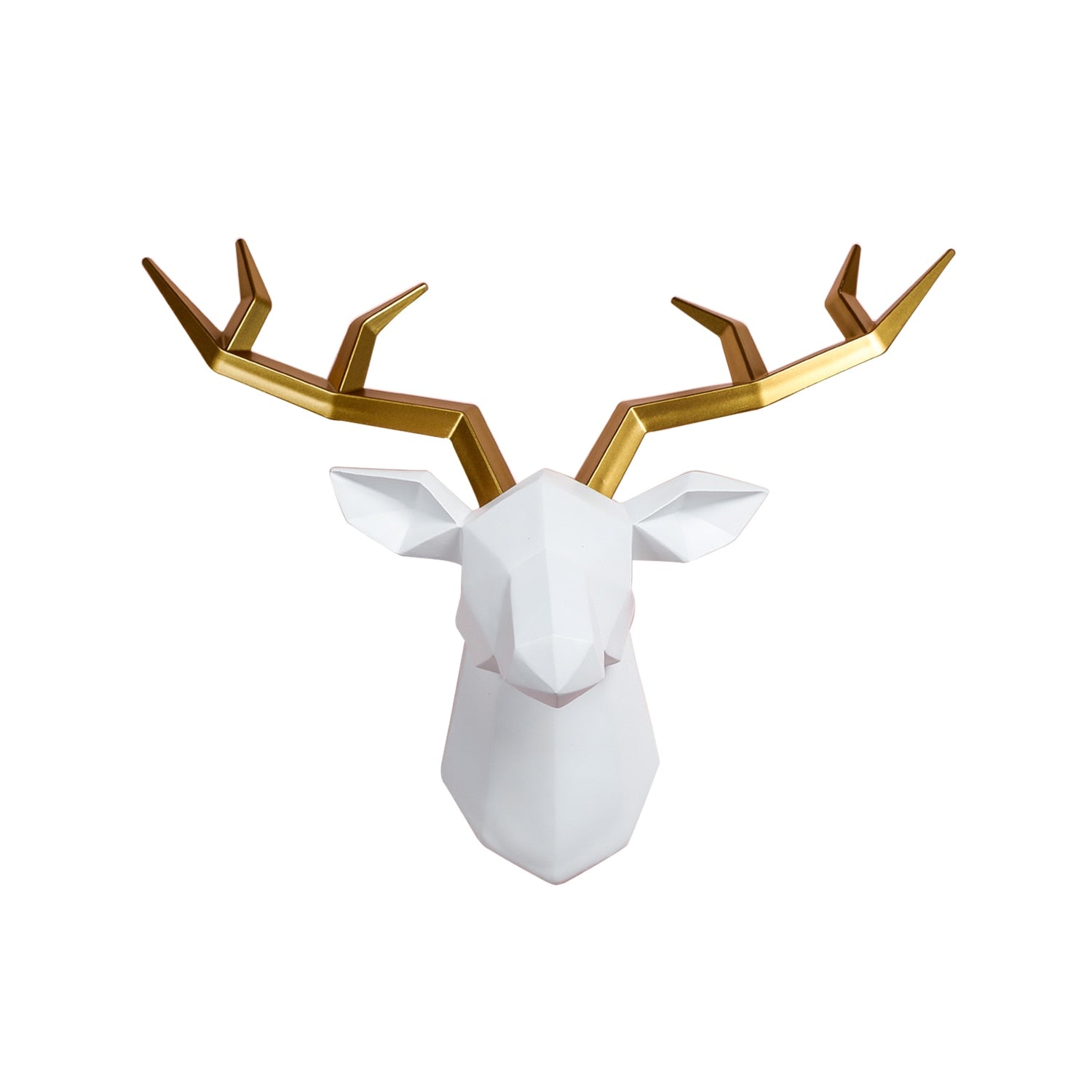 Nordic Deer Head Wall Mounted Golden White Stag Black Antlers Bust