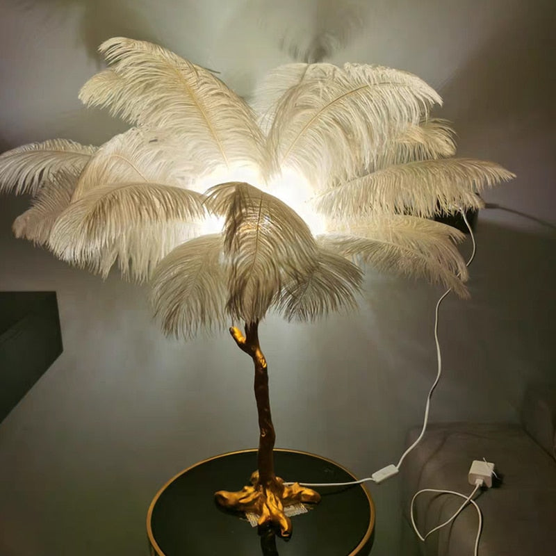 Nordic Light Luxury Ostrich Feather LED Floor Lamp Standing Modern Interior Lighting For Living Room Foyer