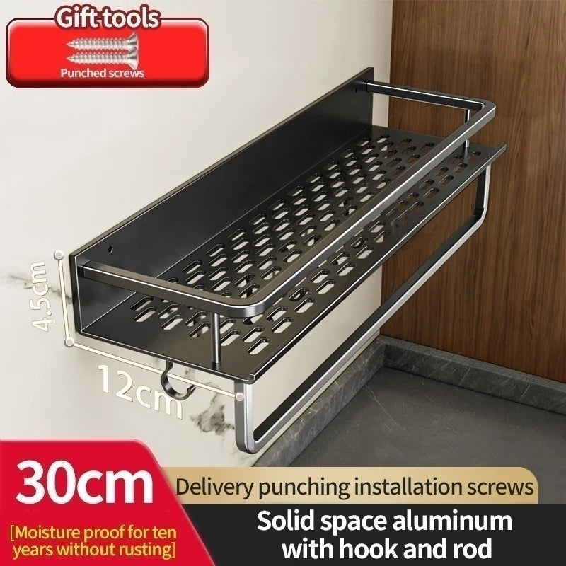 Multi-Purpose Aluminum Shelf Organizer – Modern Industrial Design Wall Shelf for Kitchen Storage & Bathroom Toiletries