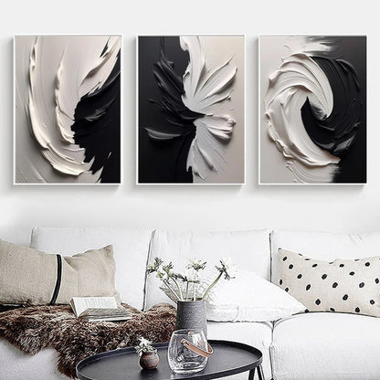 Modern Minimalist Black and White Thick Brush Design Canvas Painting: Abstract Elegance for Your Space