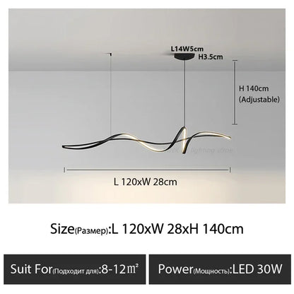 Flowing Ribbon Minimalist Designer Lighting LED Chandelier For Dining Island Aluminum Modern Living Room Kitchen Dining Room Table Decor