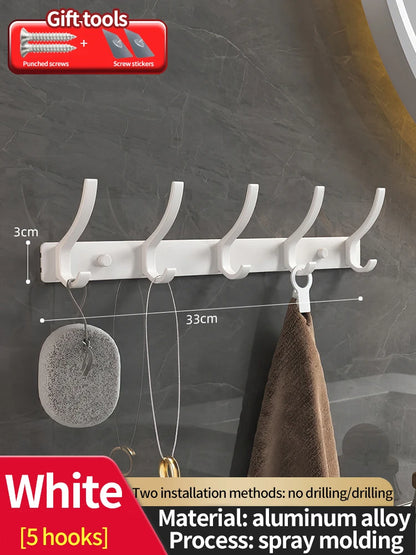 Modern Aluminium Door Hook Rails No Drilling Required - Sleek Metal Wall Hanging Organizer for Clothes, Coats & Accessories