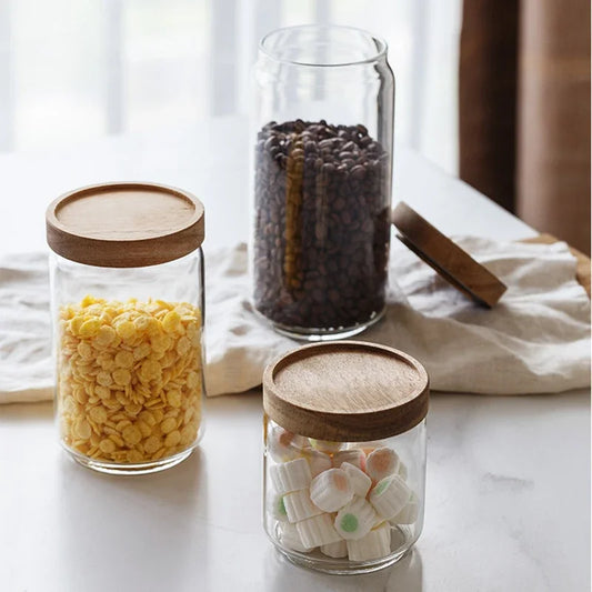 Airtight Food Storage Glass Jars With Bamboo Lid Stylish & Practical Jars For Storing Coffees Tea Leaves Grains Beans Spices Herbs etc
