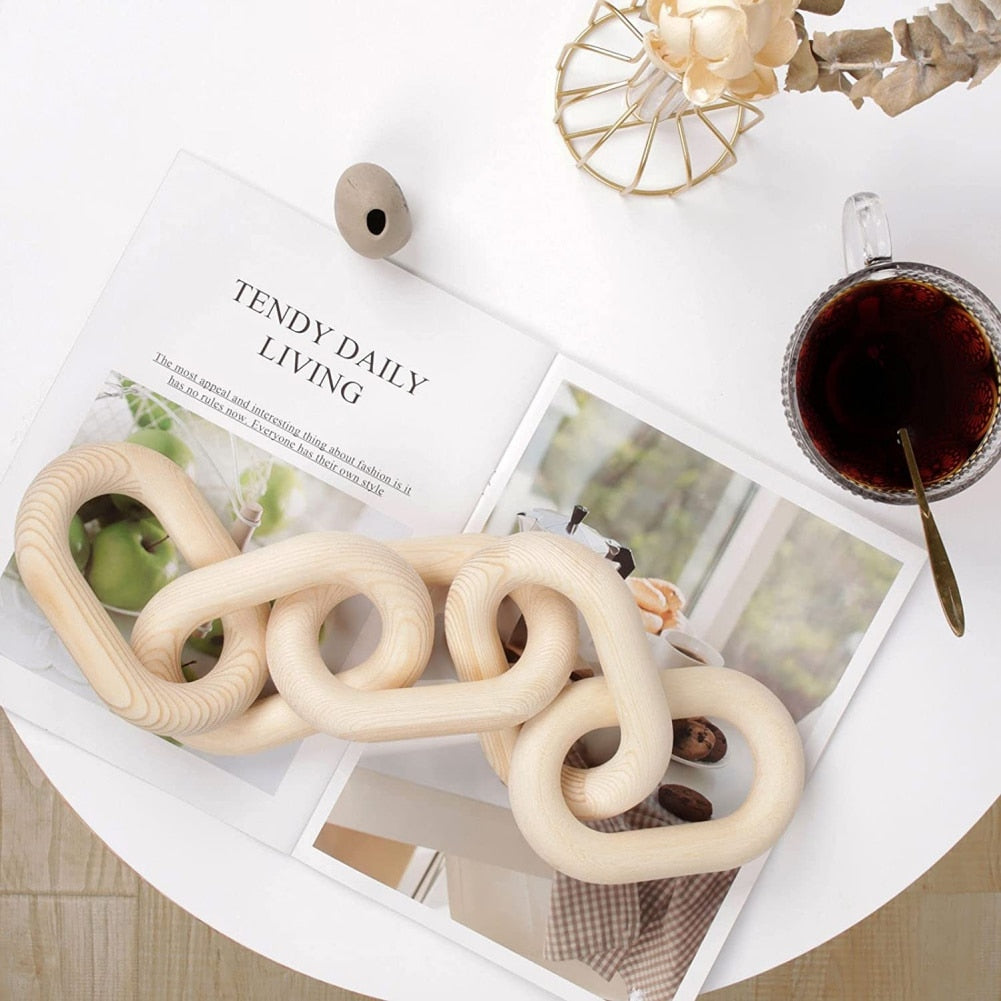 Solid Natural Wood Rustic Chain Link Ornament Hand Carved Table Tray Decoration For Modern Minimalist Farmhouse Chic Home Decor