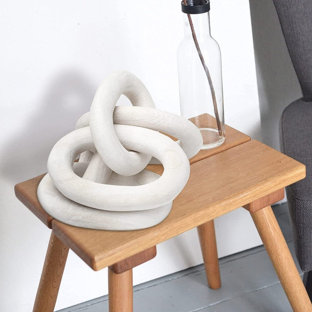 Solid Natural Wood Rustic Chain Link Ornament Hand Carved Table Tray Decoration For Modern Minimalist Farmhouse Chic Home Decor
