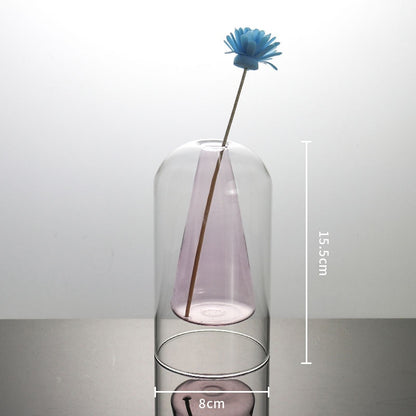 Modern Colorful Abstract Handcrafted Double-Layer Glass Vase for Hydroponic Plants and Flowers