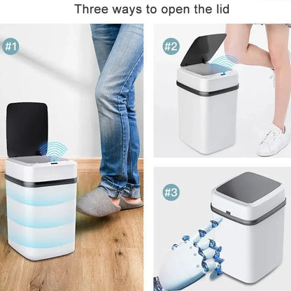  13L Eco-Friendly Kitchen & Bathroom Trash Can with Touch-Free Induction Sensor and Odor Isolation - Waterproof, Mute & Automatic Motion Sensor Trash Bin with Built-In Structure & Trash Bag Fixing Design