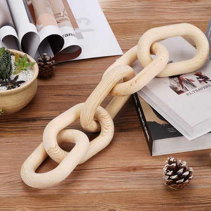 Solid Natural Wood Rustic Chain Link Ornament Hand Carved Table Tray Decoration For Modern Minimalist Farmhouse Chic Home Decor