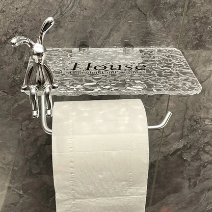 Luxury Golden Loo Roll Holder Gold Space Aluminum With Acrylic Shelf For Holding Pots & Cosmetics etc No Drilling Required