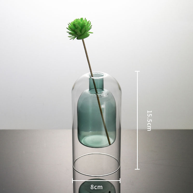 Modern Colorful Abstract Handcrafted Double-Layer Glass Vase for Hydroponic Plants and Flowers