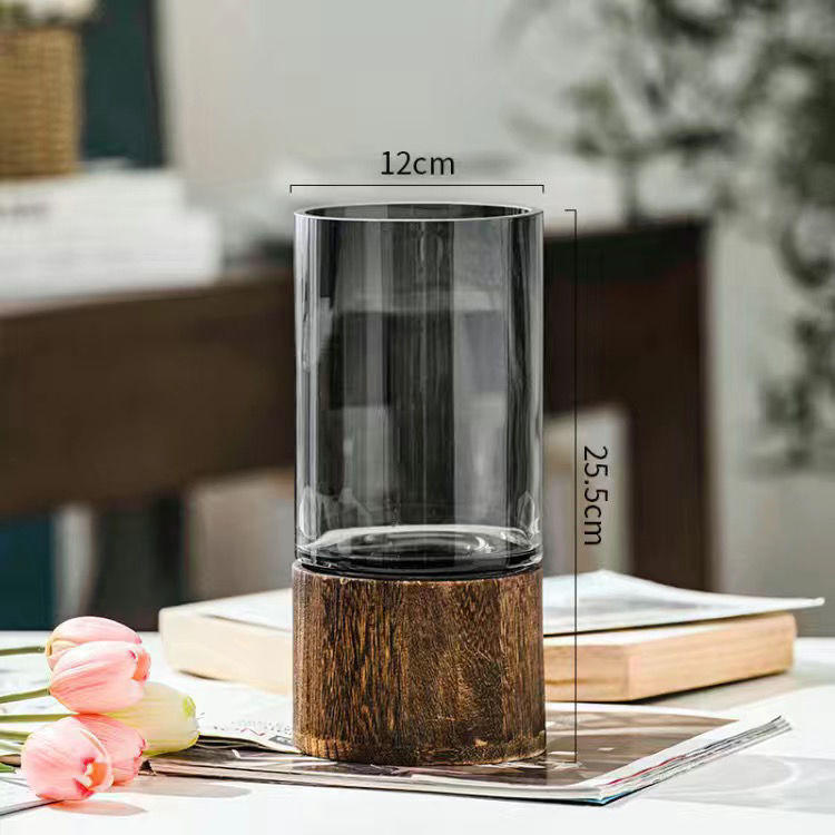 Elegant Nordic Hydroponic Plant Glass Vase with Durable Wood Base - Perfect for Home and Office Decor
