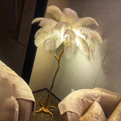 Nordic Light Luxury Ostrich Feather LED Floor Lamp Standing Modern Interior Lighting For Living Room Foyer