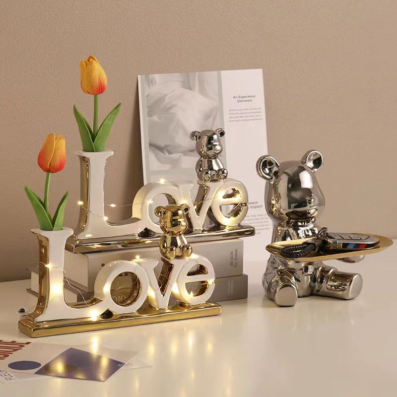Cute Ornamental 3D Ceramic Love Bear Ornament For Living Room Coffee Table Sideboard Mantelpiece Bedroom Creative Home Decor Trends