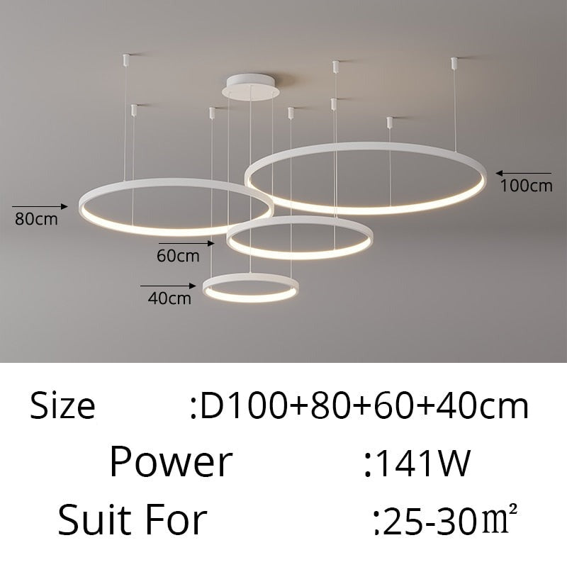 Contemporary Ring of Light LED Chandelier Suspended Circles Pendant Lights For Living Room Dining Room Reception Foyer Lighting