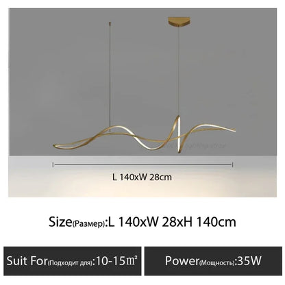 Flowing Ribbon Minimalist Designer Lighting LED Chandelier For Dining Island Aluminum Modern Living Room Kitchen Dining Room Table Decor