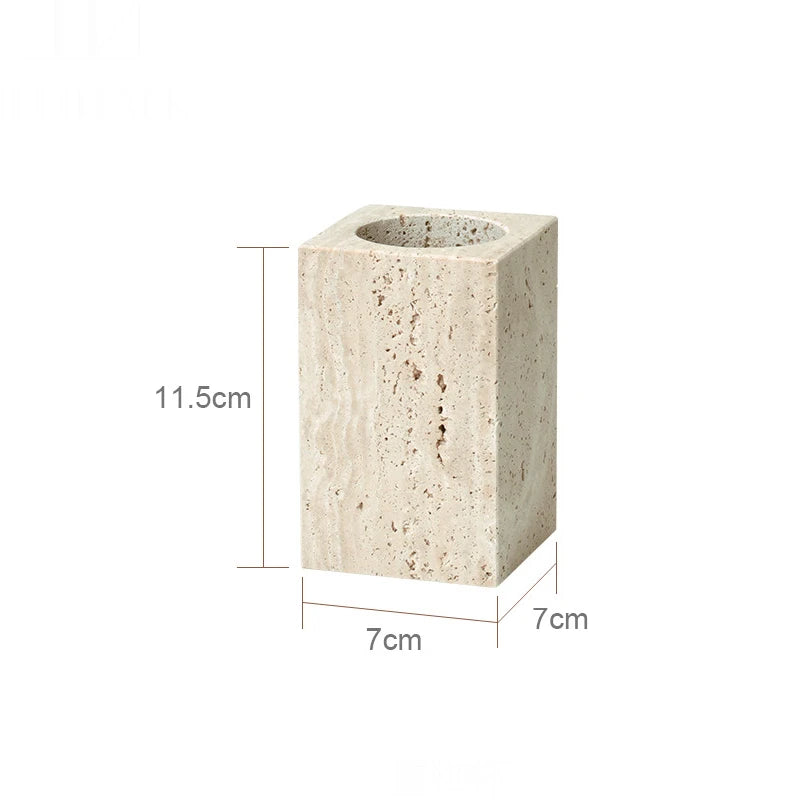 Solid Travertine Marble Bathroom Accessories – Natural Beige Stone Soap Dispenser, Tissue Box, Toilet Brush Holder, Soap Dish, Reed Diffuser & Vanity Tray