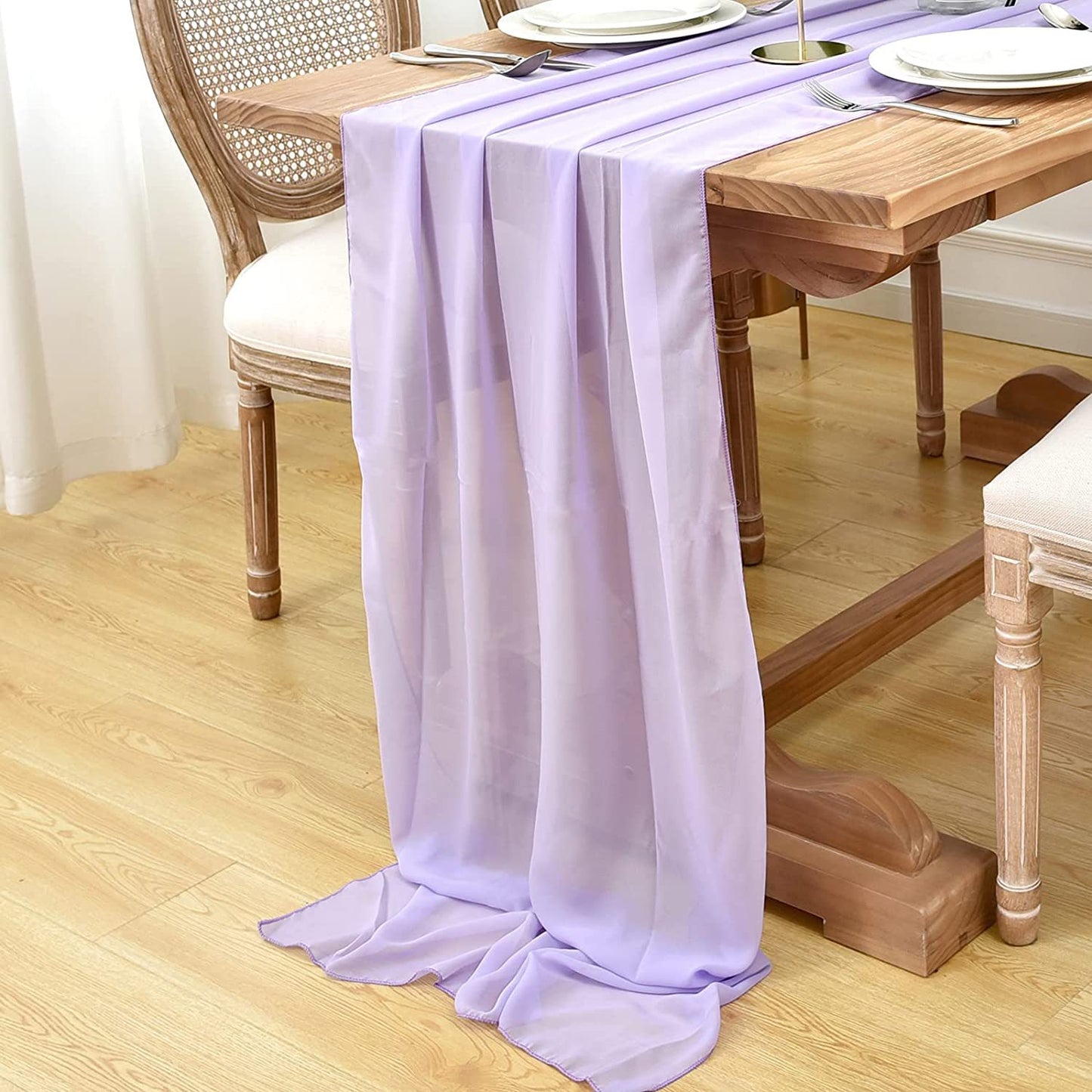 Elegant Chiffon Table Runner 30x300cm Table Drape Romantic Boho Table Runner Decoration for Wedding Birthday Party Bridal Valentine's Day Table Decoration