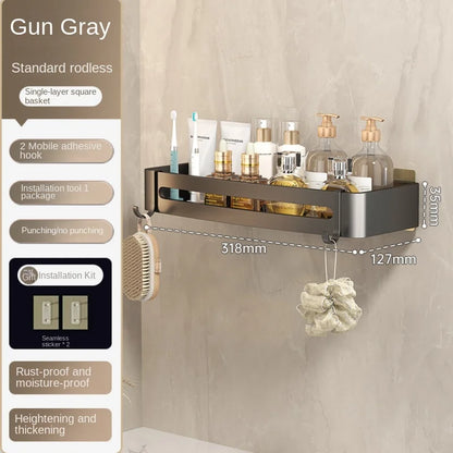 Modern Aluminum Bathroom Shelves Wall Towel Rack Mounted Shower Fixtures Fittings No Drilling Design For Washroom Toiletries Cosmetics And Bathroom Accessories