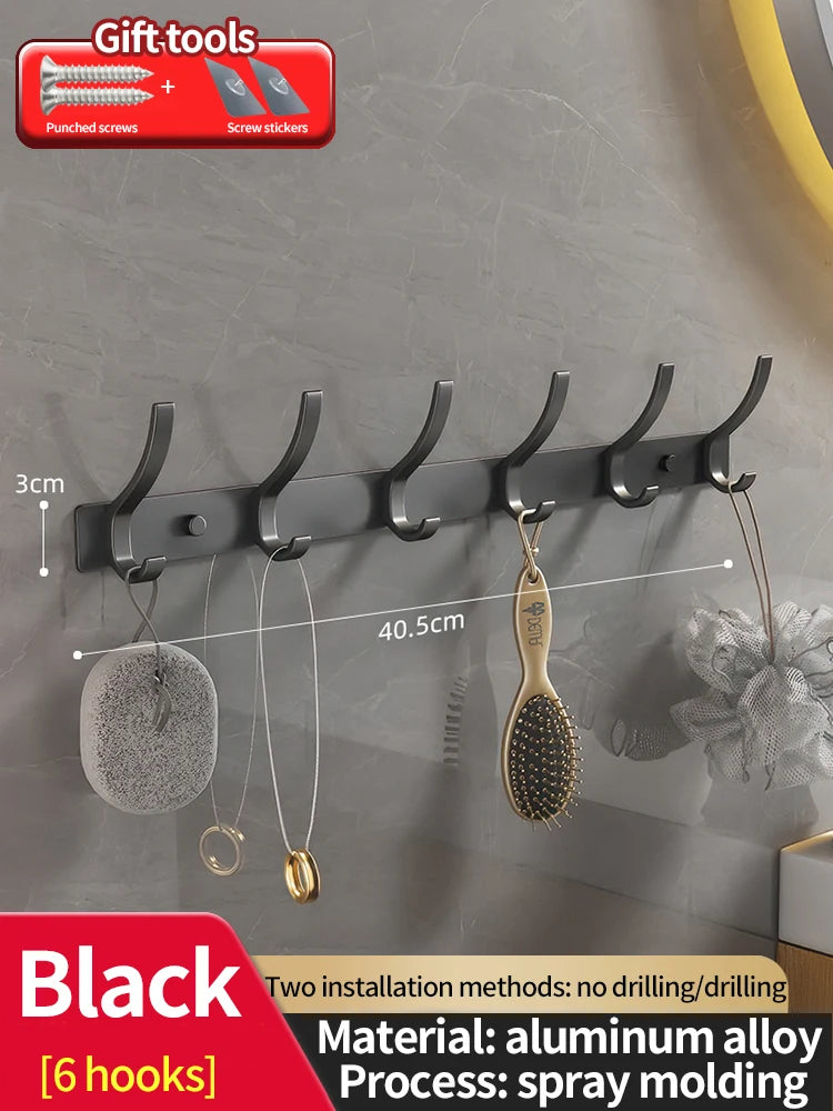 Modern Aluminium Door Hook Rails No Drilling Required - Sleek Metal Wall Hanging Organizer for Clothes, Coats & Accessories