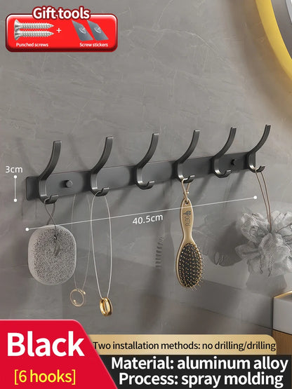 Modern Aluminium Door Hook Rails No Drilling Required - Sleek Metal Wall Hanging Organizer for Clothes, Coats & Accessories