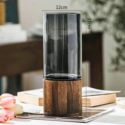Elegant Nordic Hydroponic Plant Glass Vase with Durable Wood Base - Perfect for Home and Office Decor