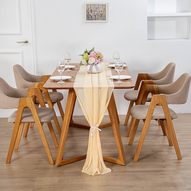 Elegant Chiffon Table Runner 30x300cm Table Drape Romantic Boho Table Runner Decoration for Wedding Birthday Party Bridal Valentine's Day Table Decoration