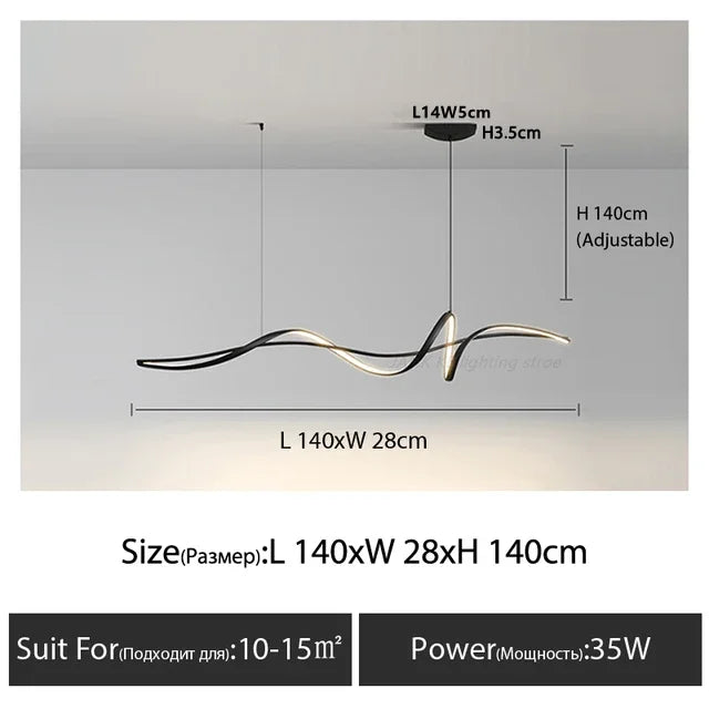 Flowing Ribbon Minimalist Designer Lighting LED Chandelier For Dining Island Aluminum Modern Living Room Kitchen Dining Room Table Decor