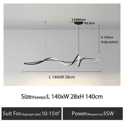 Flowing Ribbon Minimalist Designer Lighting LED Chandelier For Dining Island Aluminum Modern Living Room Kitchen Dining Room Table Decor