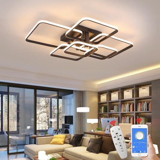 Modern Interior LED Ceiling Light Rounded Squares Black White Lighting Fixture For Contemporary Living Room Home Office Decor