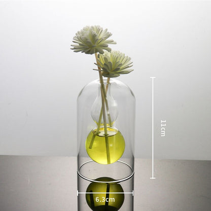 Modern Colorful Abstract Handcrafted Double-Layer Glass Vase for Hydroponic Plants and Flowers