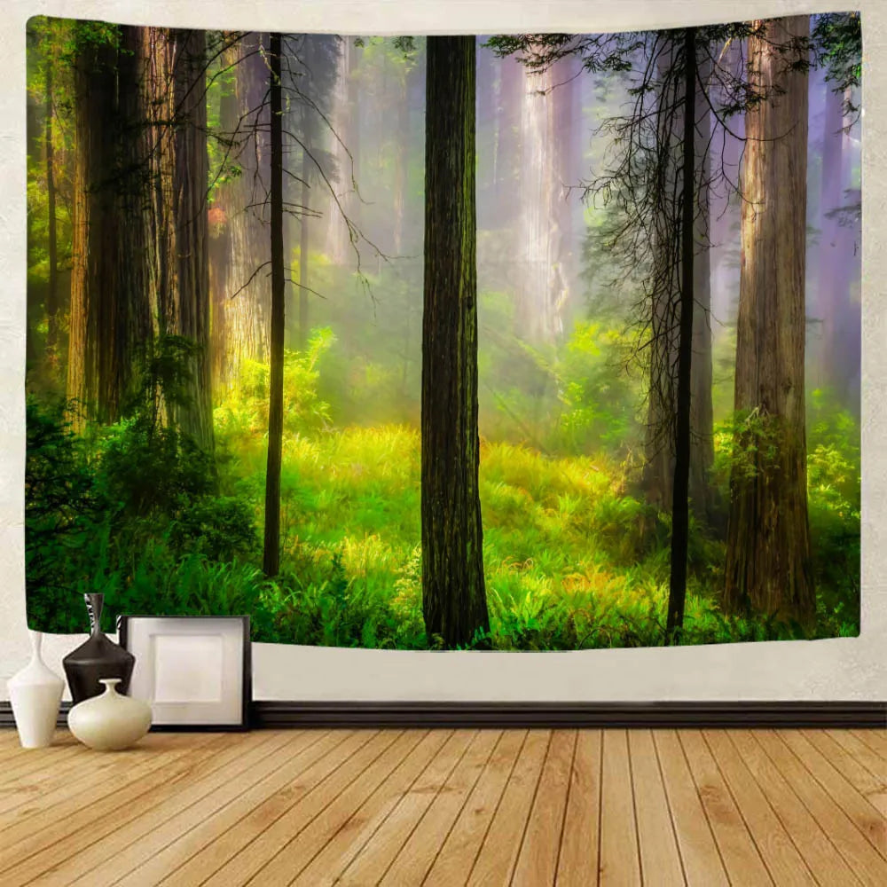 Exotic Natural Landscape Tapestry: Inspiring Waterfall Landscape and Forest Print - Bohemian Mandala Wall Decor with Calming Seascape Imagery