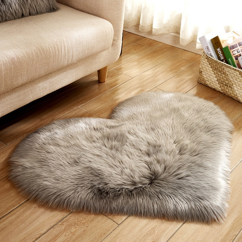 Soft Plush Fluffy Heart Rug Floor Mat For Living Room Bedroom Anti Slip Deep Pile Rug - Choose Your Color!