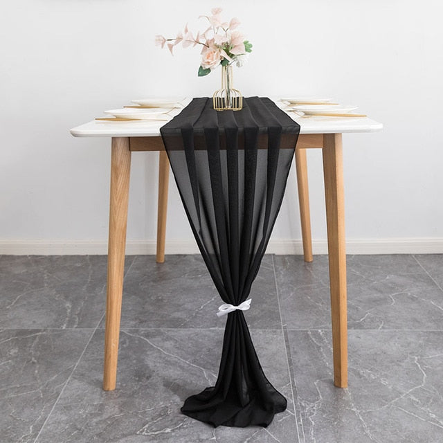 Elegant Chiffon Table Runner 30x300cm Table Drape Romantic Boho Table Runner Decoration for Wedding Birthday Party Bridal Valentine's Day Table Decoration