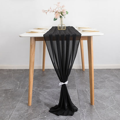 Elegant Chiffon Table Runner 30x300cm Table Drape Romantic Boho Table Runner Decoration for Wedding Birthday Party Bridal Valentine's Day Table Decoration