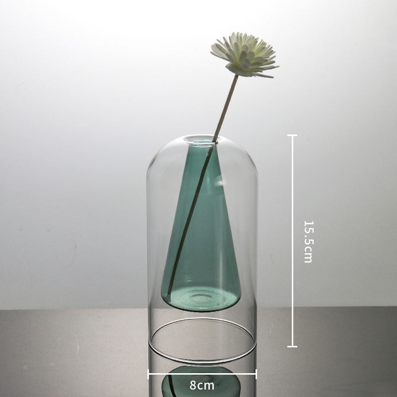 Modern Colorful Abstract Handcrafted Double-Layer Glass Vase for Hydroponic Plants and Flowers
