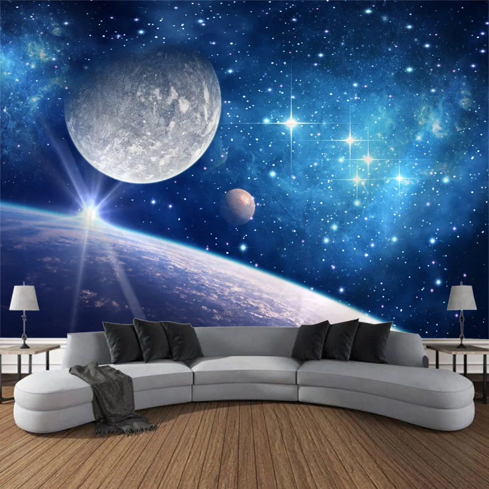 Starry Night Sky Wilderness Forest Backdrop Tapestry Wall Decoration Inspirational Mountain Forest Landscape Hanging Tapestry Creative Artistic Home Decor