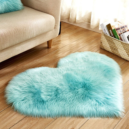 Soft Plush Fluffy Heart Rug Floor Mat For Living Room Bedroom Anti Slip Deep Pile Rug - Choose Your Color!