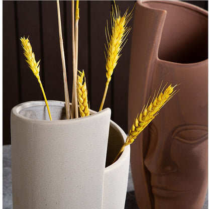 Modern Trendy Face Pot Contemporary Ceramic Human Face & Lips Flower Pot Vase For Floral Arrangements Creative Home Interior Decor