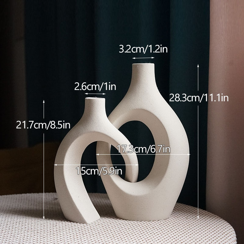 Modern Abstract Nordic Ceramic Embrace Vases for Pampas Grass Dried Flower 2Pcs/Set