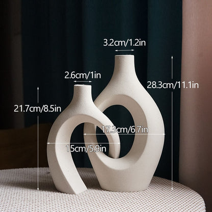 Modern Abstract Nordic Ceramic Embrace Vases for Pampas Grass Dried Flower 2Pcs/Set