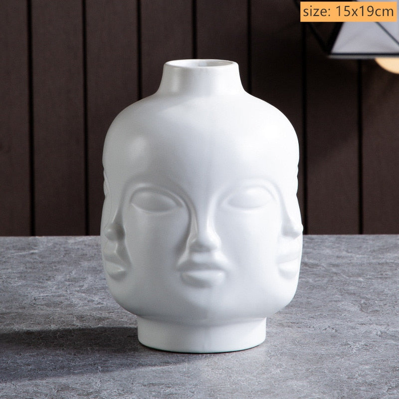 Modern Trendy Face Pot Contemporary Ceramic Human Face & Lips Flower Pot Vase For Floral Arrangements Creative Home Interior Decor